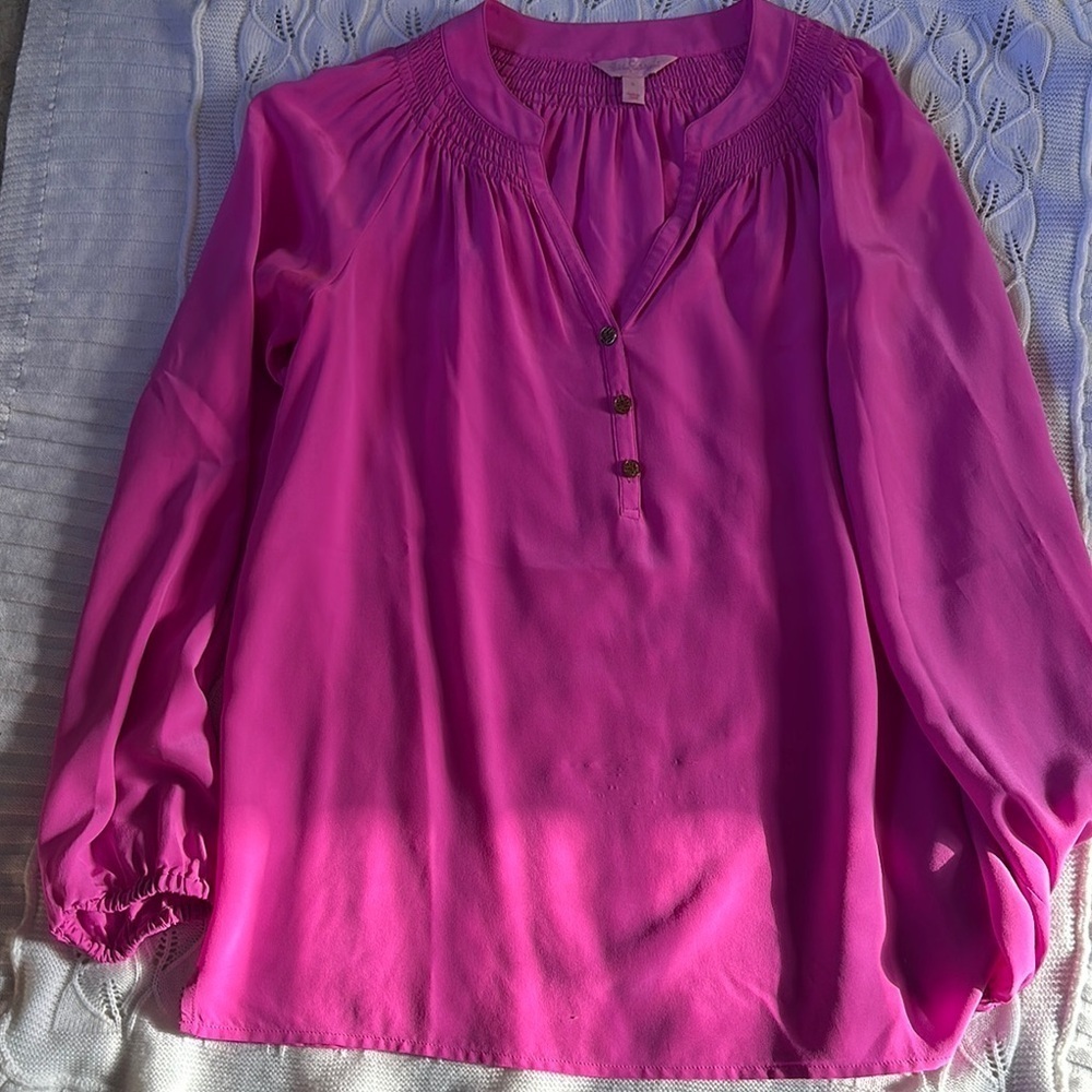 Lilly Pulitzer Pink Relaxed Blouse with Mandarin Collar